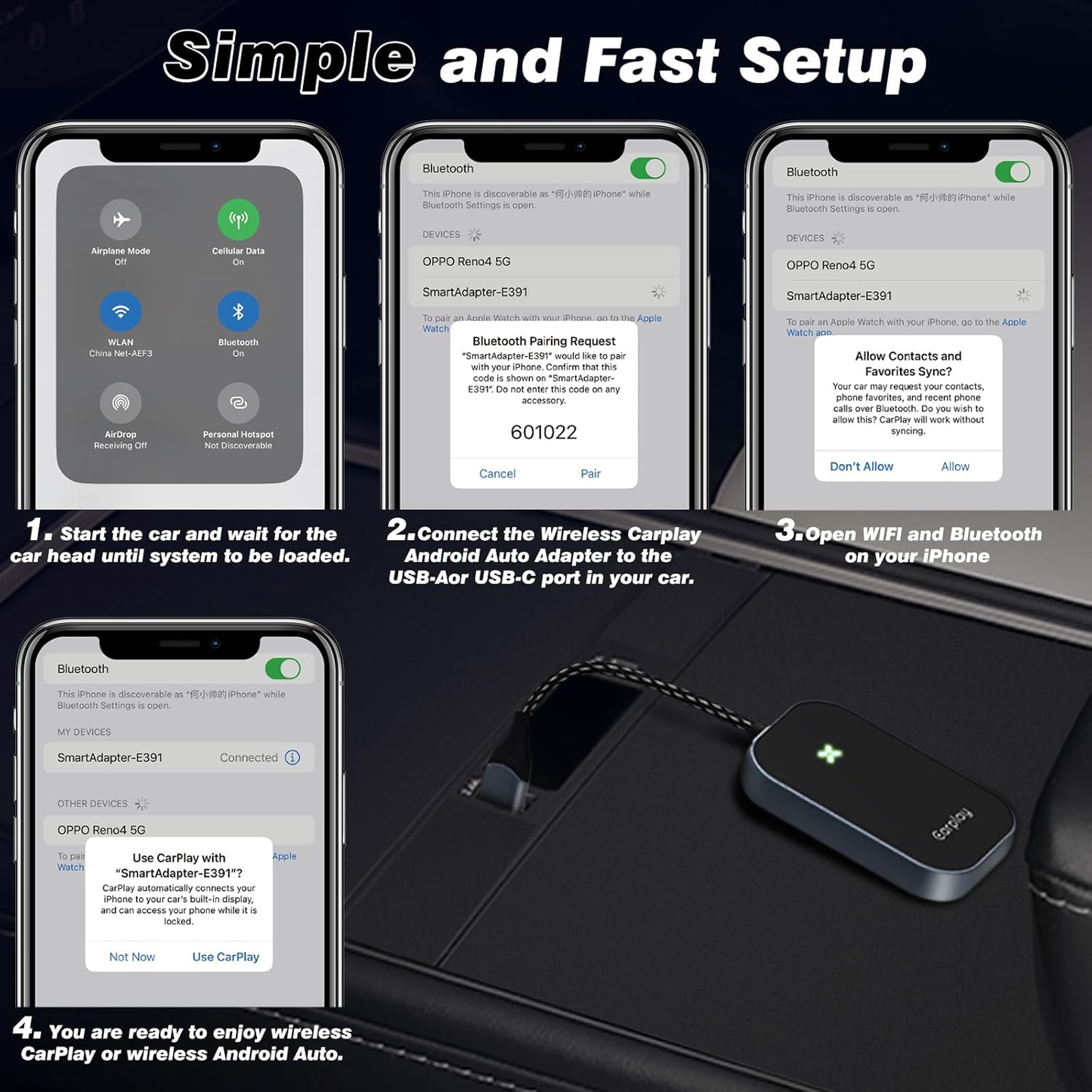 Wireless Carplay Adapter, Convert Wired to Wireless Carplay Dongle