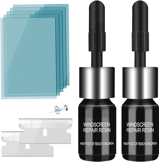 Ultimate Windshield Crack Repair Kit - 2 Bottles of Nano Glass Repair Fluid for Quick Fixes on Chips, Bulls-Eye & Star-Shaped Cracks - Clear Your Car Windows Today!