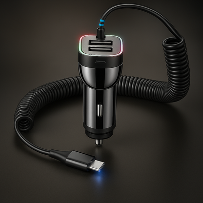 60W 4-Port USB-C & 18W USB-A QC3.0 Fast Charging Car Charger with Colorful Ring LED Light