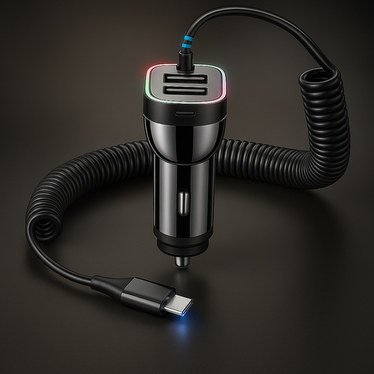 60W 4-Port USB-C & 18W USB-A QC3.0 Fast Charging Car Charger with Colorful Ring LED Light
